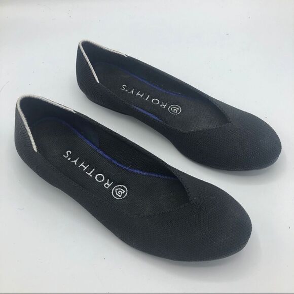Rothy Retired White Trim Black Knit Round Toe 7‎ Discontinued Style Recycled - Picture 1 of 6